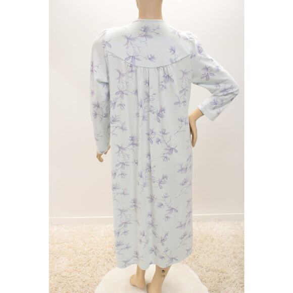 Miss Elaine Womens XL Nightgown Aqua Floral Pointelle Knit Nightgown Long Sleeve - Picture 3 of 8